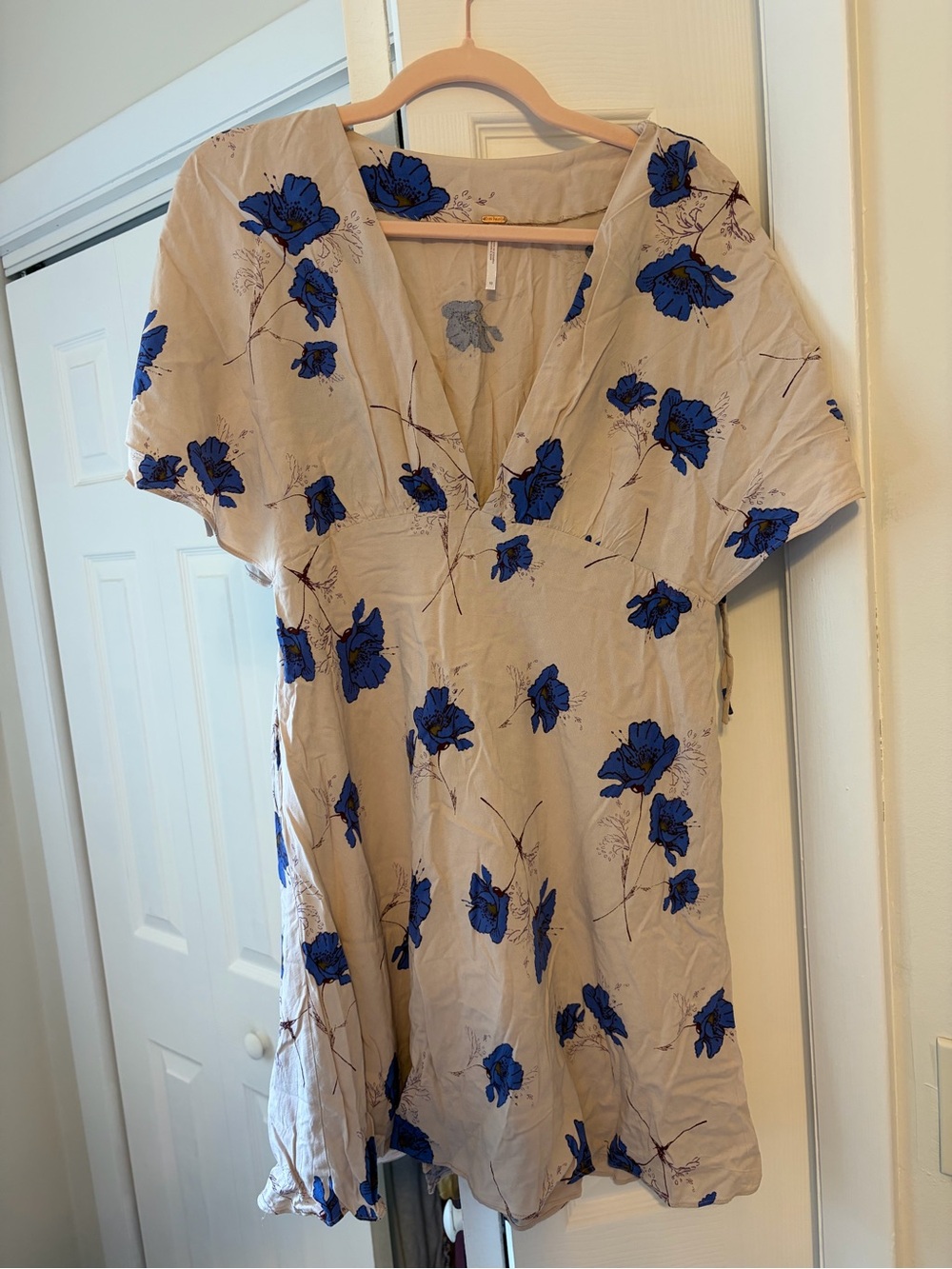 Beige Free People Dress with Blue Floral Print